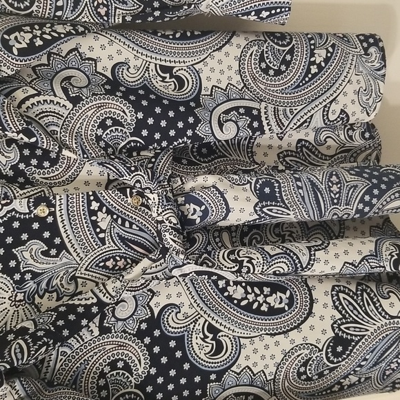 Tommy Hilfiger Blue Paisley  Tie Waist Lush Life Polished Button Down Sh… - Picture 4 of 11